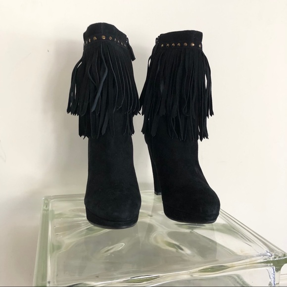 Via Spiga Black Suede Fringed Boho booties 8.5 - Picture 6 of 15